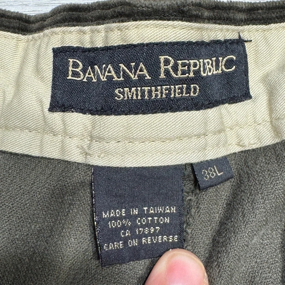 Banana Republic Smithfield Corduroy Pants Sz 38L Pleated Cuffed Hem Olive Baggy